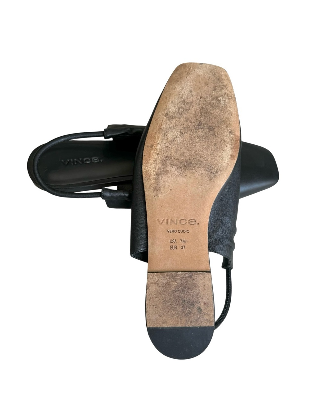 VINCE Cadya Squared Toe Slingback Flat Sandals Black Sheepskin Leather - Picture 12 of 12